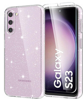 Калъф за Samsung Galaxy S23, силиконов блясък, прозрачен + 9H стъкло