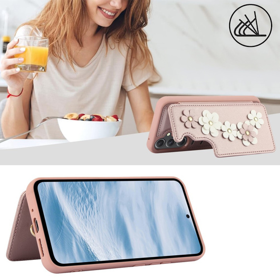 Калъфът за Samsung Galaxy A55 5G, Leather Flower Card Slot, розов