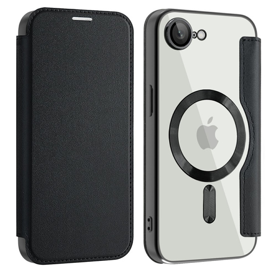 Калъф с капак за iPhone 16E, RFID Wallet MagSafe CamShield, черен