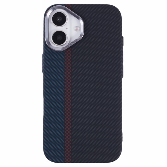 Калъфът за iPhone 16 Plus, Carbon Fiber MagSafe, черно / синьо