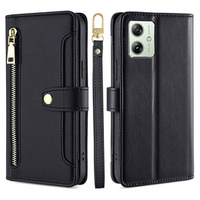 Калъф с капак за Motorola Moto G54 5G, Wallet Zipper Pocket, черен