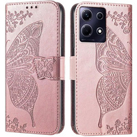 Калъф с капак за Infinix Note 40 Pro, Butterfly, розов rose gold