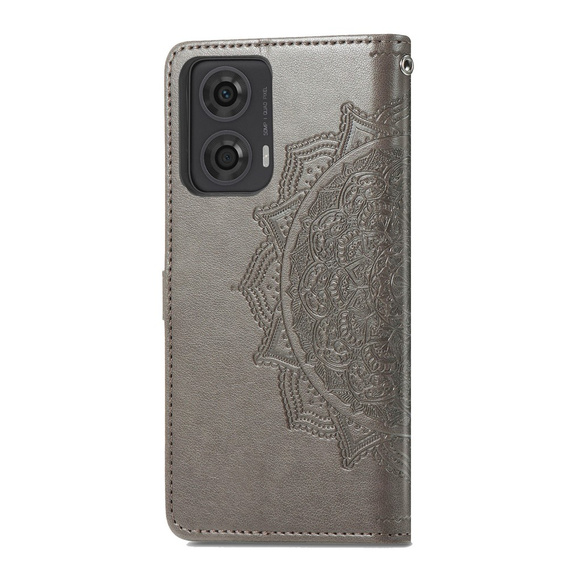 Калъф с капак за Motorola Moto E14, Mandala, сив