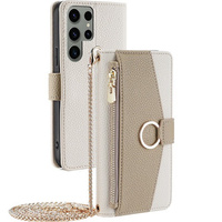 Калъфът с цип Wallet Zipper Pocket за Samsung Galaxy S23 Ultra, Wallet Zipper Pocket, с огледало, бял