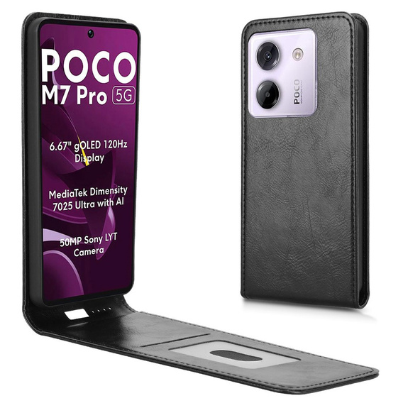 Калъф с капак за Xiaomi Poco M7 Pro 5G, Flip, черен