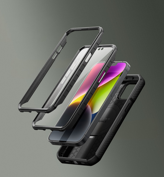 Брониран калъф за iPhone 13 / iPhone 14, Dexnor CamProtect MagSafe, черен (Две рамки)