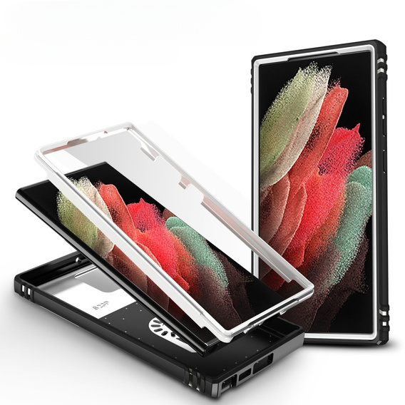 Брониран калъф за Samsung Galaxy S23 Ultra, CamShield Slide, бял / черен