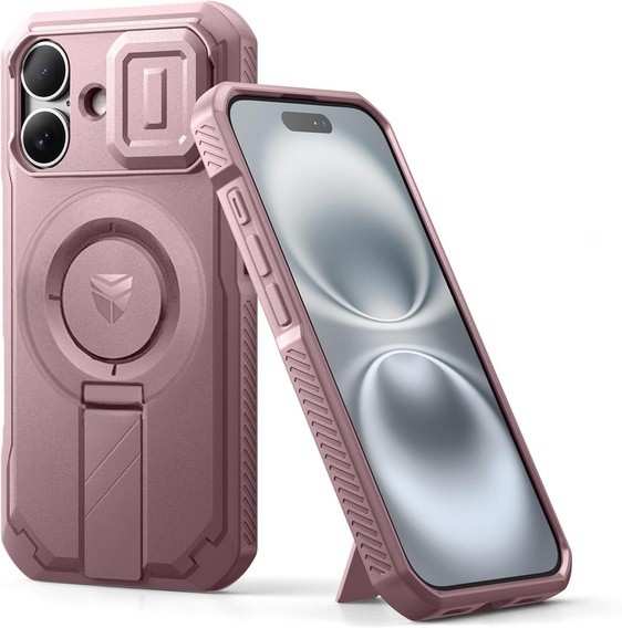 Брониран калъф за iPhone 16, Dexnor CamProtect MagSafe, розов