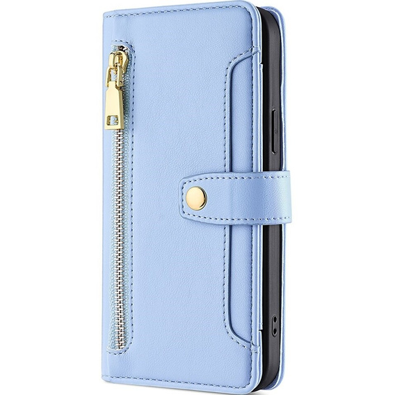 Калъф с капак за Samsung Galaxy S23, Wallet Zipper Pocket, син