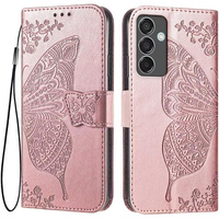 Калъф с капак за Samsung Galaxy S24 FE, Butterfly, розов rose gold