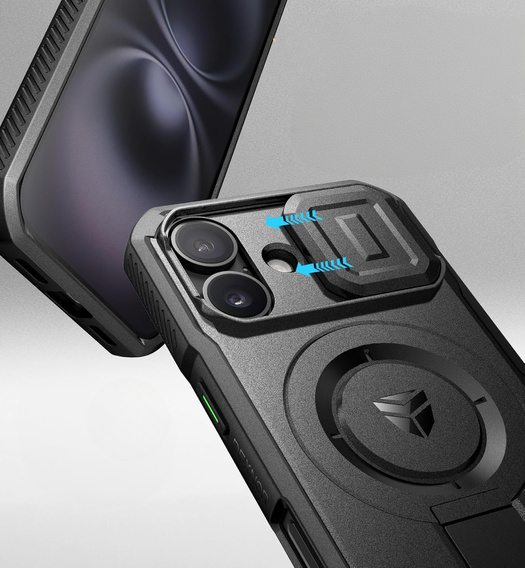 Брониран калъф за iPhone 16, Dexnor CamProtect MagSafe, черен
