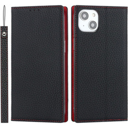 Калъф с капак за iPhone 15, Litchi Skin Grain, черен