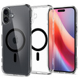 Калъфът MagSafe Spigen за iPhone 16 Plus, Ultra Hybrid, прозрачен / черен + 9H закалено стъкло