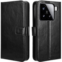 Калъф с капак за Xiaomi 15, Crazy Horse Wallet, черен