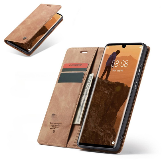 CASEME калъф за Huawei P30 Pro, Leather Wallet Case, кафяв