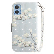 Калъф с капак за Motorola Moto E22 / E22i, Wallet, flowers magnolia, бял