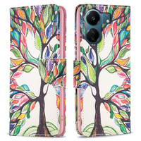 Калъф с капак за Xiaomi Redmi 13C / Poco C65, Wallet, tree of life, бял