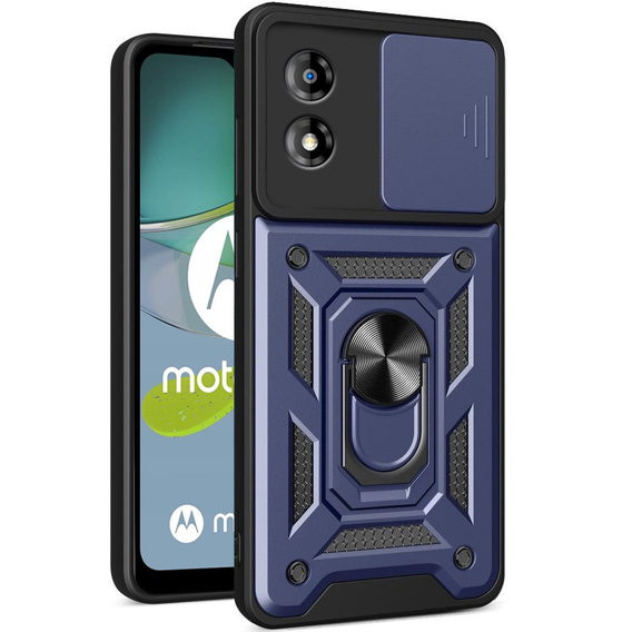 Брониран калъф за Motorola Moto E13, CamShield Slide, син