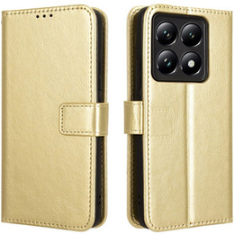Калъф с капак за Xiaomi 14T, Crazy Horse Wallet, златен