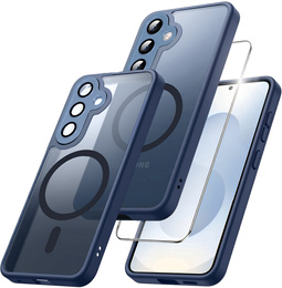 Калъф за Samsung Galaxy S25+ Plus, за MagSafe, ERBORD Matt Case, тъмносин + стъкло за екрана