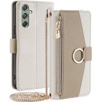 Калъфът с цип Wallet Zipper Pocket за Samsung Galaxy M34 5G, Wallet Zipper Pocket, с огледало, бял