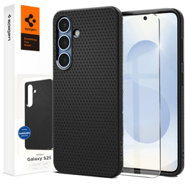 Калъфът Spigen за Samsung Galaxy S25+ Plus, Liquid Air, черен + 9H закалено стъкло