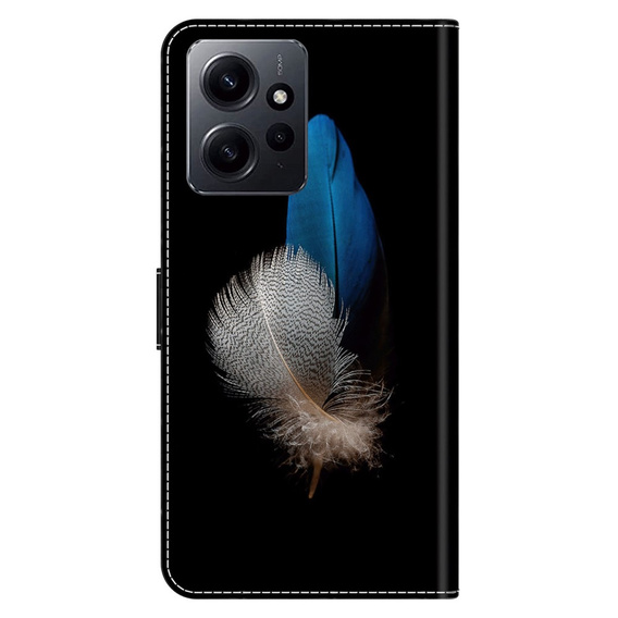 Калъф с капак за Xiaomi Redmi Note 12 4G, Wallet, feathers, черен