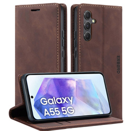 Калъф за Samsung Galaxy A55, ERBORD Vintage, кафе + стъкло за екран