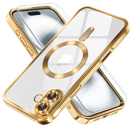 Калъф за iPhone 16, Electro MagSafe, златен + стъкло за екран