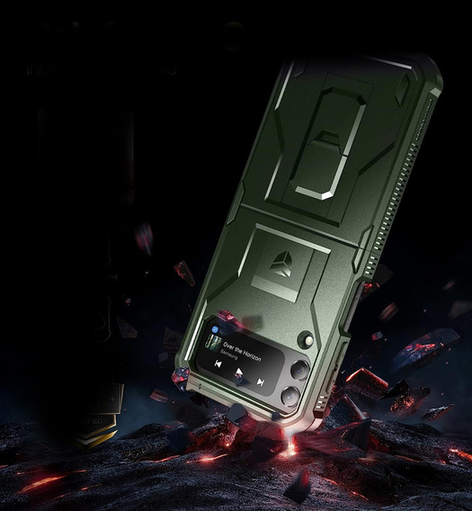 брониран калъф за Samsung Galaxy Z Flip 4 5G, Dexnor Clip Holder, зелен