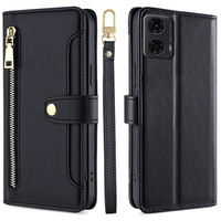 Калъф с капак за Motorola Moto G04 / G24 / G24 Power, Wallet Zipper Pocket, черен