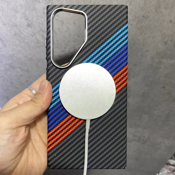 Калъфът за Samsung Galaxy S23 Ultra, Carbon Fiber MagSafe, тъмносин