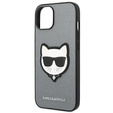 Калъфи Karl Lagerfeld за iPhone 14 Plus, Saffiano Choupette Head Patch, сребърен