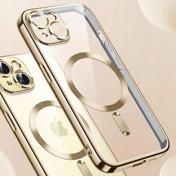 Калъф за iPhone 14 Plus, Electro MagSafe, златен + стъкло за екран