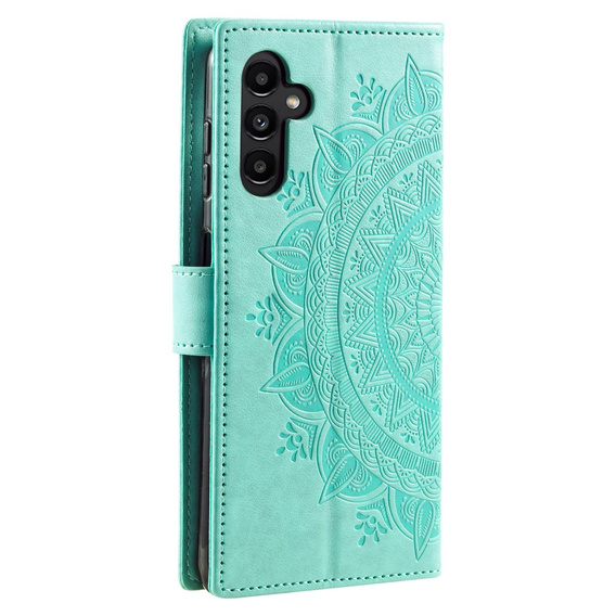 Калъф с капак за Samsung Galaxy A15, Mandala Flower, син + 9H стъкло  