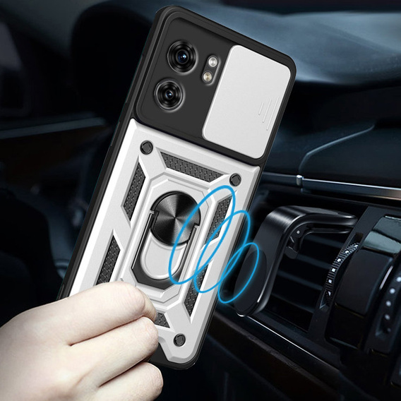 Брониран калъф за Motorola Edge 40, CamShield Slide, сребърен