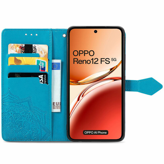 Калъф с капак за Oppo Reno 12FS / 12F, Mandala, син