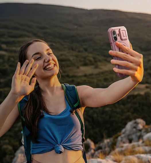 Брониран калъф за iPhone 16, Dexnor CamProtect MagSafe, розов
