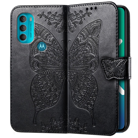 Калъф с капак за Motorola Moto G71 5G, Butterfly, черен