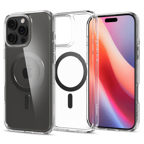 Калъфът MagSafe Spigen за iPhone 16 Pro Max, Ultra Hybrid, прозрачен + 9H закалено стъкло