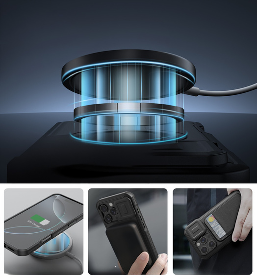 Брониран калъф за iPhone 16 Pro Max, Dexnor CamProtect MagSafe, черен
