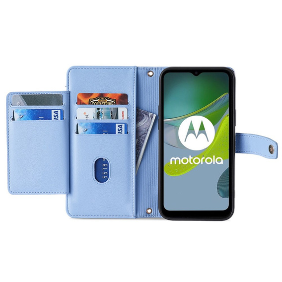 Калъф с капак за Motorola Edge 40 Neo, Wallet Zipper Pocket, син