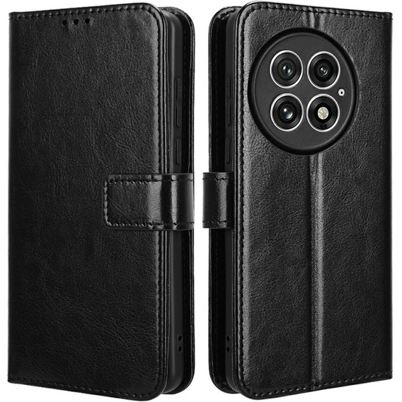 Калъф с капак за OnePlus 13, Crazy Horse Wallet, черен