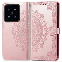 Калъф с капак за Xiaomi 14T, Mandala, розов rose gold