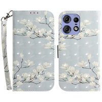 Калъф с капак за Motorola Edge 50 Pro 5G, Wallet, Magnolia Flowers сив