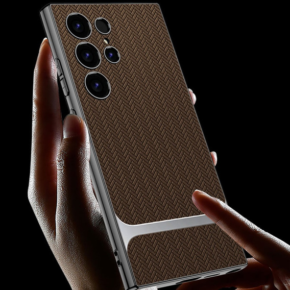 Калъфи за Samsung Galaxy S24 Ultra, GKK Woven Leather, кафе