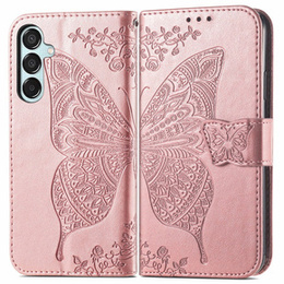 Калъф с капак за Samsung Galaxy M35, Butterfly, розов rose gold