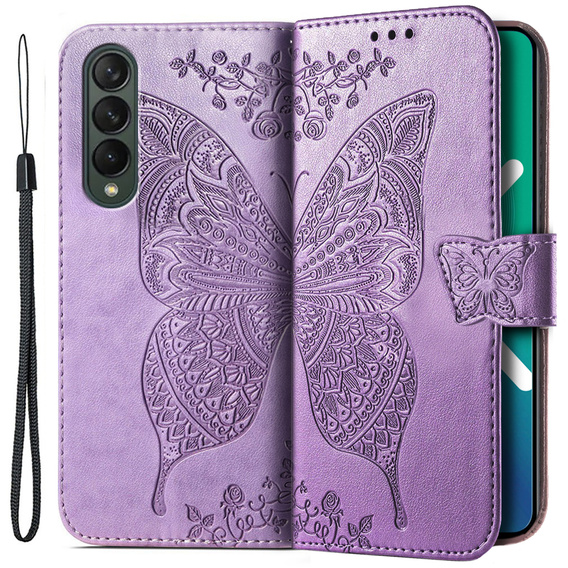 Калъф с капак за Samsung Galaxy Z Fold 4 5G, Butterfly, лилав