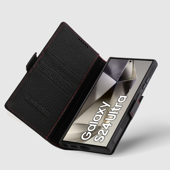 Кожен калъф за Samsung Galaxy S24 Ultra, ERBORD LeatherWallet, черен