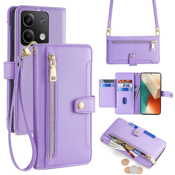 Калъф с капак за Xiaomi Redmi Note 13 5G, Wallet Zipper Pocket, лилав